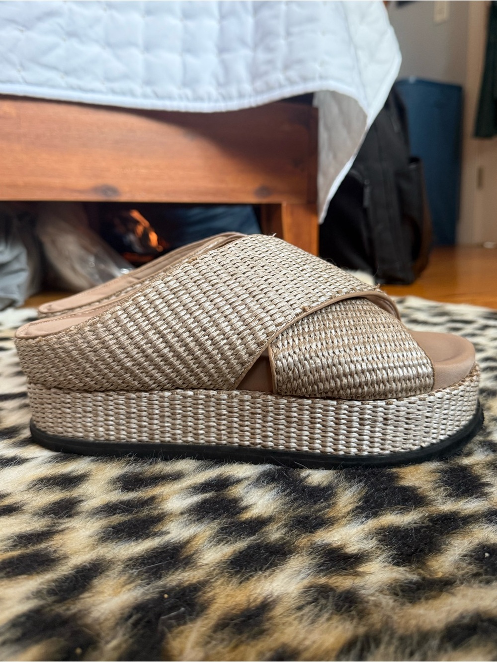 ROAM Cross Stack Raffia Platform Sandals Natural - Picture 3 of 5
